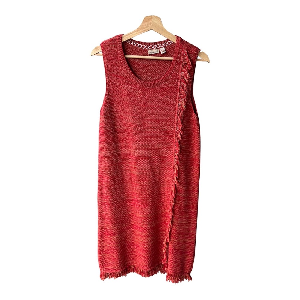 Holding Horses Anthropologie Dress Red Marl Fringe Knit Sleeveless Shift Small